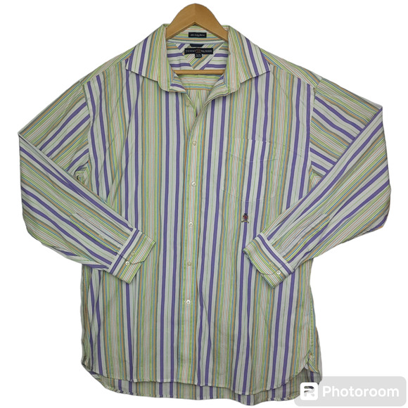 Vintage 90s Tommy Hilfiger Men's Long Sleeve Button-Up Shirt XL 80's 2 Ply - Picture 2 of 16